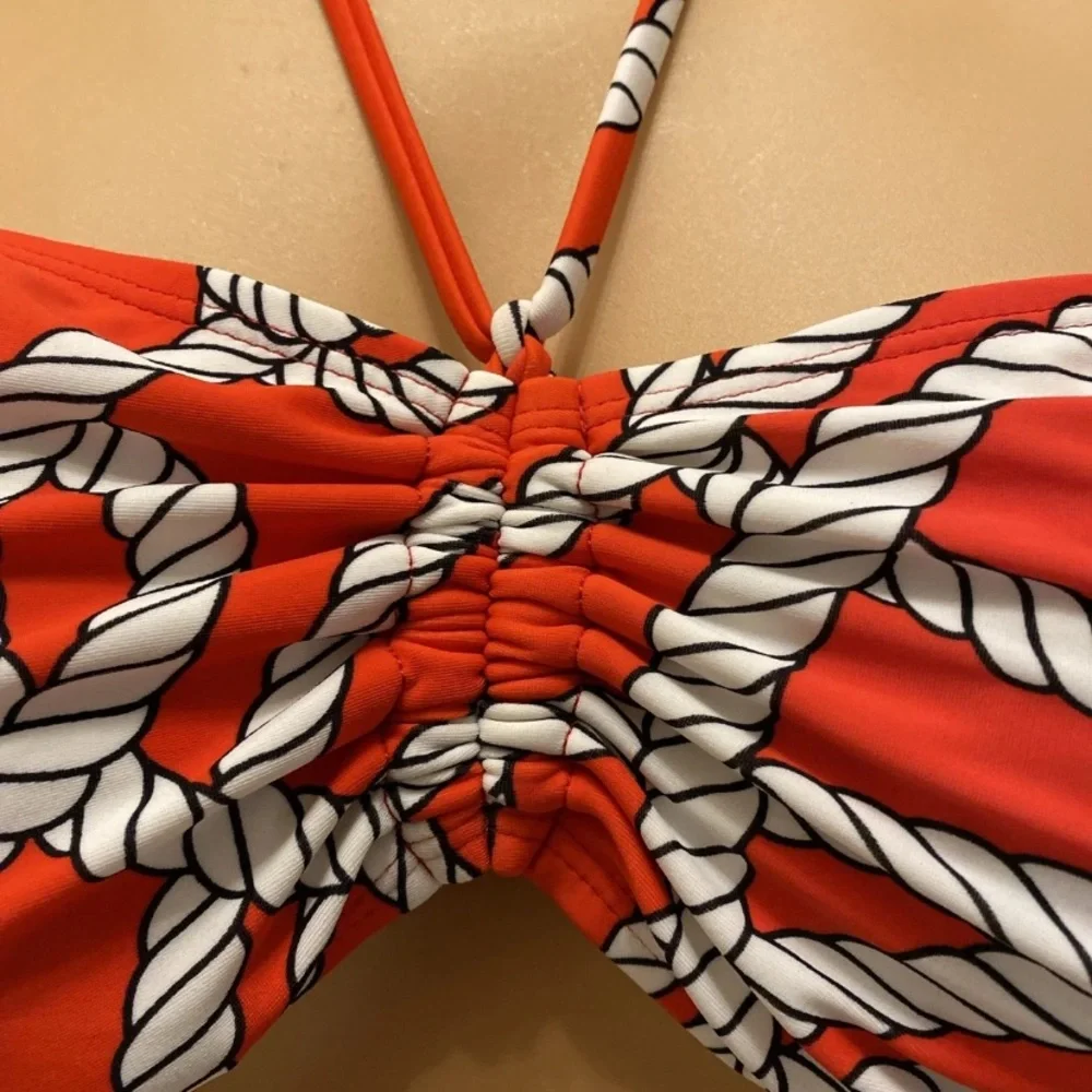 Old Navy Red and White Rope Print Bikini Top